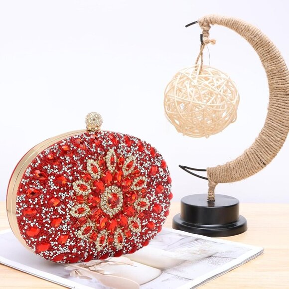 Women\'s Satin Crystal Clutch Purse Elegant Diamond Beaded Evening Bag main image 5